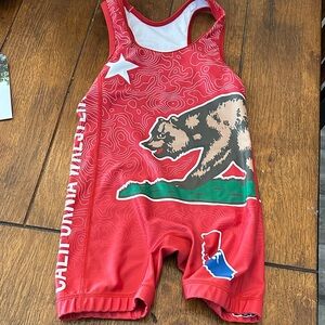 Red Wrestling Singlet with Bear Design